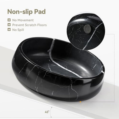 Karibiber Natural Marble Dog Bowl, 5lbs Non Slip Dog Food Bowl, Non Spill Weighted Water Bowls for Large Dogs, Durable Big Dogs Dish, Puppy Pet Bowls, Easy to Clean, Holds 6.5 Cups(Spain Black) - color: Black, size: L