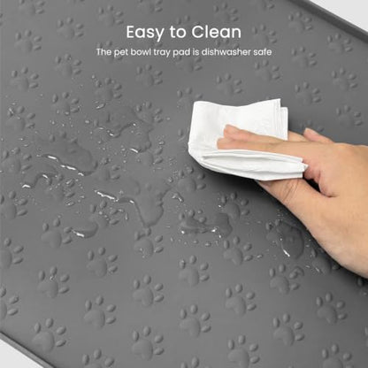 PWTAA Dog Food Mat Anti-Slip Silicone Dog Bowl Mat Thicker Pet Placemat Waterproof Cat Feeder Pad with Raised Edge Puppy Kitten Feeding Mats Suitable Small Medium-Sized Dogs Cats Eating Tray - 2PCS - color: Grey, size: 25.6" x 13"-2PCS