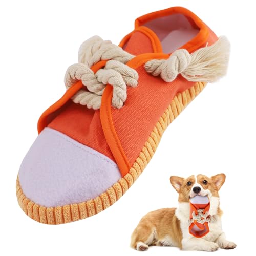 vocheer Dog Chew Toy, Dog Toys to Keep Them Busy Durable Teething Shoe Interactive Squeaky Puppy Toy,Small,Medium Breze, Machine Washable(Orange) - color: Orange