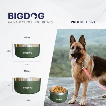 BIGDOG Stainless Steel Dog Bowl, 100 Ounces, Spill Proof, Large Dogs, Light Blue - color: Light Blue, size: 100oz
