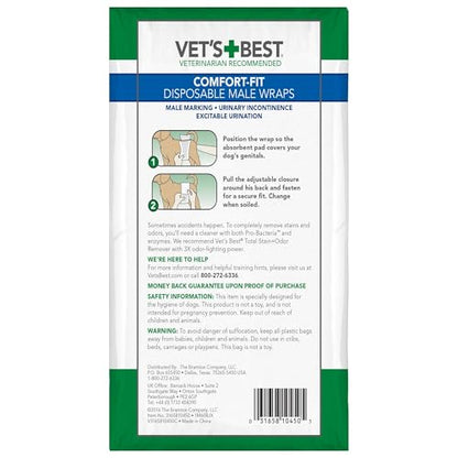 Vet's Best Vet’s Best Comfort Fit Disposable Male Dog Diapers | Absorbent Male Wraps with Leak Proof Fit | Large, 12 Count - size: Large, style: 12 count