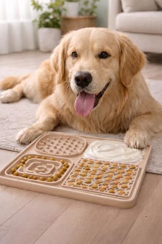 Hearth & Paw Silicone Lick Mat for Dogs | Slow Feeder & Enrichment Mat, Food-Grade 100% BPA-Free Silicone, Mental Stimulation, Better Digestion, Anxiety Relief - color: Beige