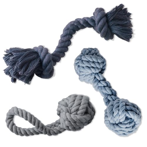 Pet Passion Brady The Rope Tug Toy 3-Pack Organic Cotton Dog Rope Pull Toys for All Pet Breeds, Navy Ombre, One Size - color: Navy Ombre