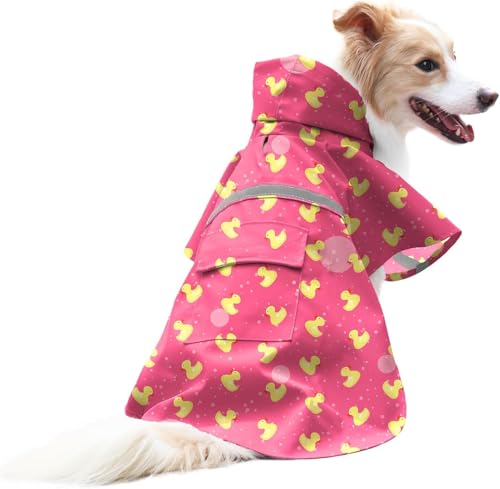 Large Dog Duck Pattern Raincoat Adjustable Pet Water Proof Clothes Lightweight Rain Jacket Poncho Hoodies with Strip Reflective (Peach, L) - color: Peach, size: L
