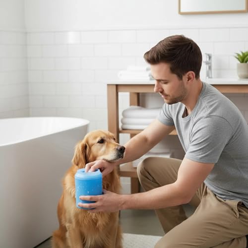 Portable Soft Silicone Pet Paw Cleaner,Dog Foot Washer Cup for Small & Medium Breeds,Portable Pet Cleaner Tool Blue