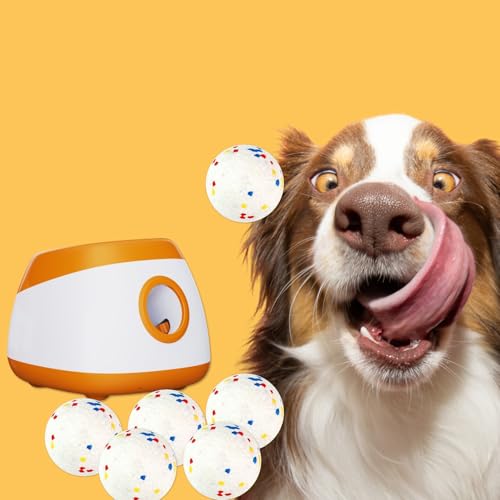 Automatic Dog Ball Thrower Launcher Interactive Toys, Auto Dog Ball Launcher for Medium to Large Dogs, Remote Control Tennis Balls Machine for Dogs, Pet Mental Stimulation Toys, with 6 Balls - color: orange