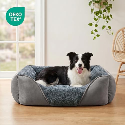 INVENHO Dog Bed Medium Size Dog, Orthopedic Warming Soft Calming Sleeping Puppy Bed Durable Pet Bed with Anti-Slip Bottom - color: Grey, size: M(25"x 21"x 8")