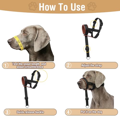 Dog Muzzle,Adjustable Loop Pets Muzzle Soft Leather Protect Skin Puppy Muzzles Prevent Biting Chewing Barking Allow Panting Drinking,Not Include Dog Collar (Brown, Medium) - color: Brown, size: Medium