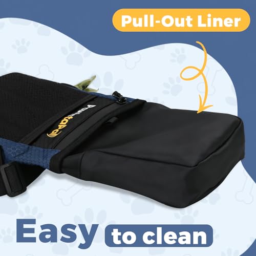 Dog Treat Pouch for Pet Training, One-Hand Magnetic Closure, Hands-Free Treat Bag with Silicone Liner, No Mess No Smell - color: Navy Blue