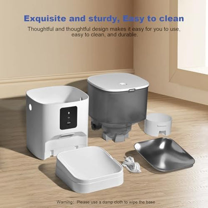 ANDOLL HOME 2.4G Automatic Cat Feeder, 4L WiFi Food Dispenser with 10s Voice Recorder, Pet Feeder up to 10 Meals per Day, Timed Cat Feeder with Dry Food Sealed Ring - color: Frosted White