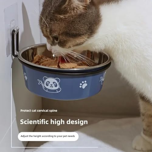 Wall Mounted Cat Food Bowls Stainless Steel Pet Feeding Station Food Bowls with Stands for Puppy Small Dogs Cats (Blue, 14cm)