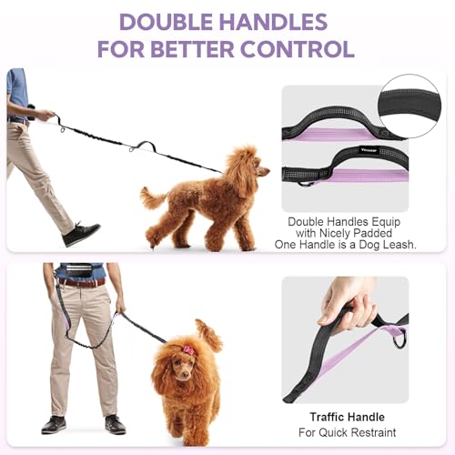 Hands Free Dog Leash, Shcok Abosoring Bungee with Double Padded Handles, Waist Leash for Dog Walking, with Bungee for Medium & Large Dog, Black Purple - color: Black/Purple