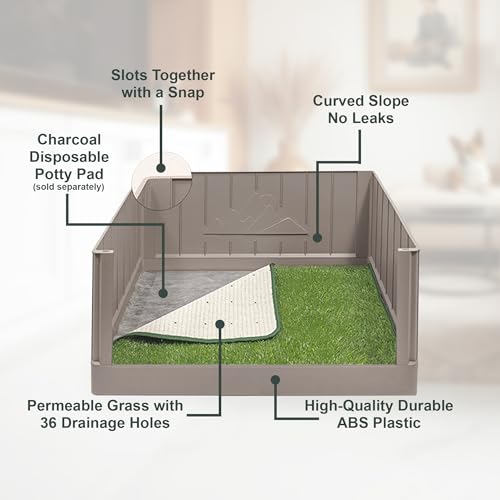 Dog Grass Pad with Tray, Indoor Dog Potty, Litter Box with High Walls, Artificial Grass for Dogs, Pee Pad Holder, Potty Training Tray with Reusable Turf Patch, for Apartments & Balconies