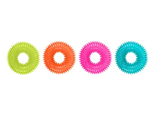 ASPCA Squeaky Puppy Teething Spikey Glitter Ring Chew Toy, Non-Toxic TPR Rubber for Small to Medium Dogs - Random Color Shipped - color: Squeaky Glitter Ring, size: All Breed Sizes