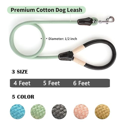 Mile High Life Dog Leash, Rope Leash with Genuine Leather Connection and Heavy Duty Metal Clasp, Great for Small Medium Large Dogs(Green,48 Inch) - color: Leather Handle-Light Green, size: 48 Inch-1/2"