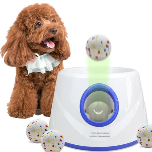 Automatic Dog Ball Launcher, Upgraded Dog Ball Throw Launcher, Adjustable Distance 20-45FT, for Small/Medium Dogs, with 3 2.3-inch ETPU Balls, Indoor and Outdoor Interactive Toys - color: Blue