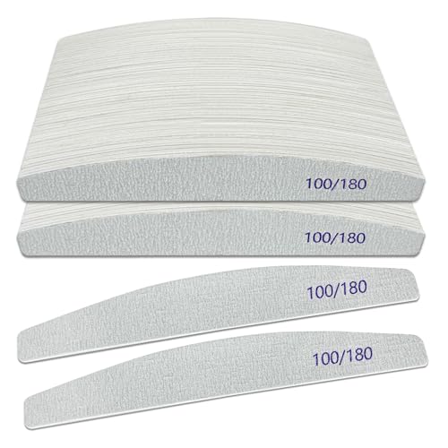 Nail Files (100 Pack), 100/180 Grit Wooden Emery Board Nail File Double Sided Wood Emory Fingernail Files for Natural Nails Professional Reusable Manicure Pedicure Curved