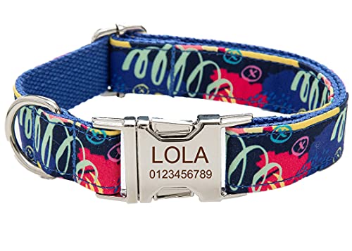 Personalized Dog Collar, Custom Engraving with Pet Name Phone Number ID Tag for Small Medium Large Breeds - color: Graffiti, size: XS(length 9"-12")