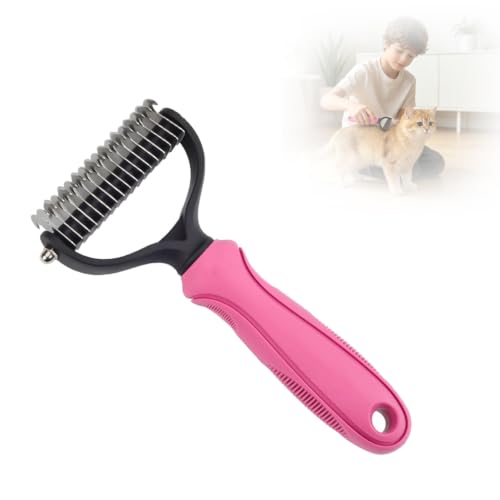 Double-Sided Pet Grooming Tool for Dogs & Cats, Undercoat Rake Pet Brush, Dematting Comb for Dogs and Cats, Multifunctional Dematting Too, Deshedding Grooming Brush for Long & Short Hair(Pink，L) - color: Pink, size: L