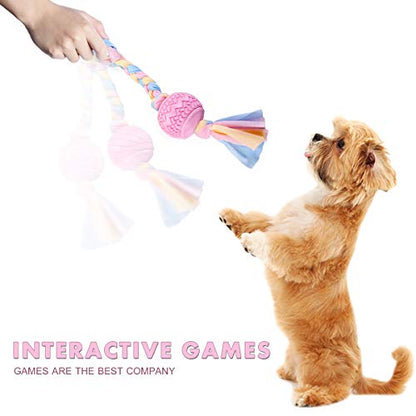 Dog Chew Toys , Teething Cotton Rope Toys for Puppy and Small Dog，Interactive Toys for Medium and Large dog - color: pink
