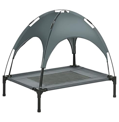Dog Bed with Canopy 30 inch, Elevated Dog Cot Outdoor, UV Protection Pet Bed for Camping, Breathable Mesh Bed for Medium Dogs Up to 44lbs, Gray