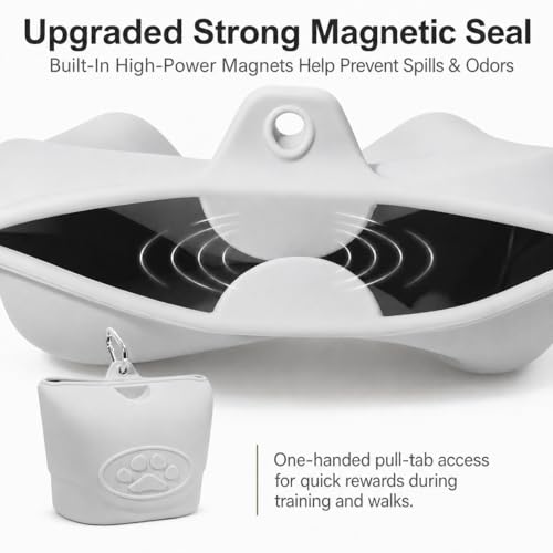 Upgraded Dog Treat Pouch with Strong Magnetic Closure - Small Silicone Training Bag, Waist-Mounted Clip & Leash Carabiner, Airtight Portable Treat Bag (Light Gray) - color: Light Gray