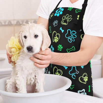 Dog Grooming Waterproof Apron with 2 Pockets, Cute Animals Puppy Dog Pets Apron - style: Dog Paw Heart Bone