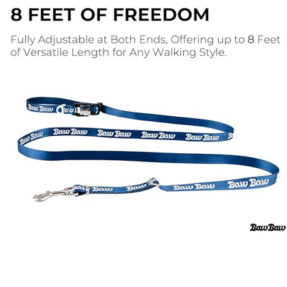 BawBaw Dog Leash – 8ft Adjustable Hands-Free, German Fidlock Magnetic Buckle, 3-Way Use (Hand-Held, Crossbody, Waist), V-Ring for Accessories, Walking & Running (Navy Blue) - color: Navy Blue