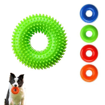 Dog Toys Squeaky - Spiky Ring for Chewers Dog Teething Toy with Rope, Squeaky Puppy Teething Spikey Glitter Ring Chew Toy, Aggressive Chew Indestructible for Puppy Teething Boredom Relief (Green) - color: Green
