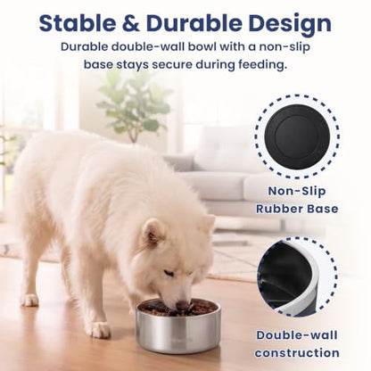 PawsPik 64oz 18/8 Stainless Steel Slow Feeder Dog Bowl, Double-Wall Non-Slip Metal Dog Bowl for Fast Eating Medium & Large Breeds, Detachable Slow Feeder Insert, Dishwasher Safe (Arctic Steel Silver) - color: Arctic Steel Silver
