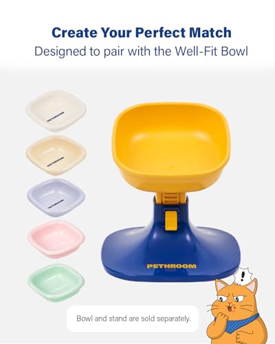 PETHROOM Well Fit Elevated Dog Bowl Stand – Adjustable Height 4.5–7.4 in with 0–22° Tilt, Stable Non-Slip Feeding Stand for Dogs & Cats, Bowl Not Included, Yellow & Blue - color: Yellow & Blue, size: Stand