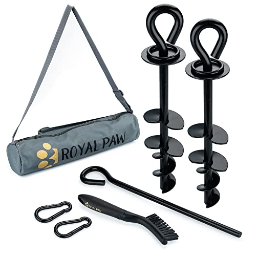 ROYAL-PAW Dog Tie Out Stake - for Large Dogs up to 210 lbs - Heavy Duty Dog Stake for Yard, Beach & Camping Outside - Best in Ground Anchor for a Dog Cable, Leash, Lead Tether (1, Black) - color: Black