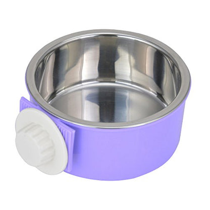 Crate Dog Bowl Removable Stainless Steel Water Food Feeder Bowls Cage Coop Cup for Cat Puppy Bird Pets - color: Purple, size: Small