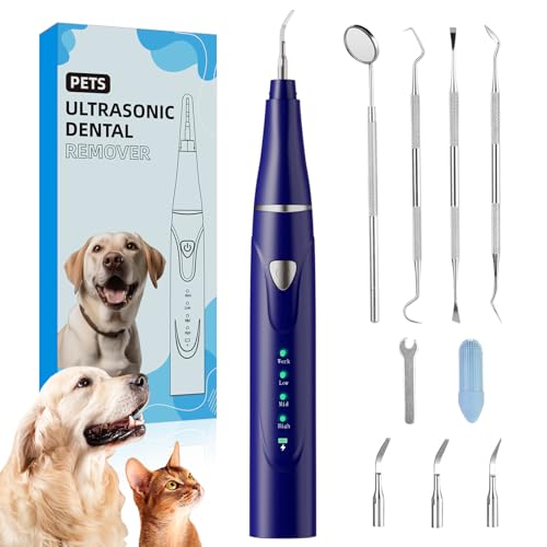 Plaque Remover for Teeth, Pet Ultrasonic Cleaner, Dog Plaque and Tartar Remover with LED Light, Dog Teeth Cleaning Dental Care Kit for Tartar and Stains, Suitable for Dogs and Cats (Blue) - color: Blue