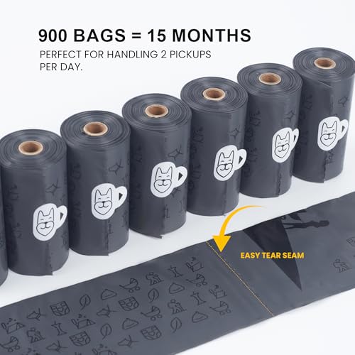 SVD.PET Dog Poop Bags Rolls, 900 Bags with Waste Bag Holder, 100% Leak-Proof, Unscented Dog Bags for Poop, Pet Waste Bag Refill Rolls - color: Gray (900 Poop Bags)