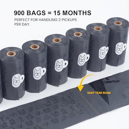 SVD.PET Dog Poop Bags Rolls, 900 Bags with Waste Bag Holder, 100% Leak-Proof, Unscented Dog Bags for Poop, Pet Waste Bag Refill Rolls - color: Gray (900 Poop Bags)