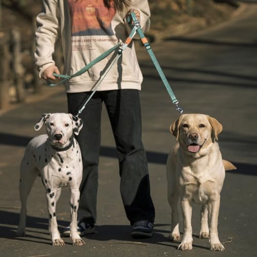 HOWGO Double Dog Leash,Tangle-Free 360 Swivel(Black, Pro M-L w.Handle) | Individually Adjustable Length, Double Padded Handles,Aviation Aluminum Hooks,Durable Nylon,No-Tangle Walking,All Breeds - color: Black, size: Pro M/L Handle