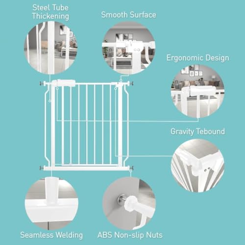 WAOWAO Baby Gate 170-181.9cm(67-72인치) 엑스트라 와이드 압력 장착 워크 스루 스윙 자동 닫힘 안전 화이트 메탈 유아 어린이 개 애완동물 강아지 계단, 출입구, 주방용 - color: 화이트., size: 66.93-71.65"/170-182cm