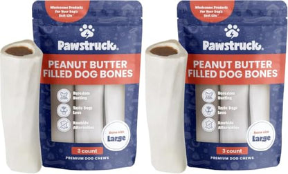 Pawstruck Large 5-6" Filled Dog Bones, Peanut Butter Flavor - Made in USA, Long Lasting Stuffed Femur for Aggressive Chewers, Dental Treat - Pack of 6, Packaging May Vary - size: 6 Pack