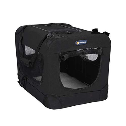 Veehoo Folding Soft Dog Crate, 3-Door Pet Kennel for Crate-Training Dogs, 5 x Heavy-Weight Mesh Screen, 600D Cationic Oxford Fabric, Indoor & Outdoor Use, 20", Black