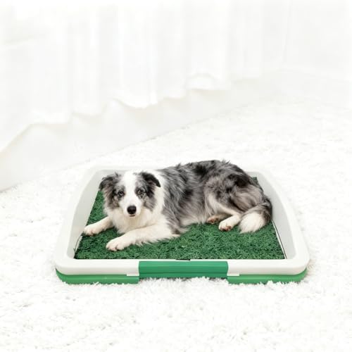 17.72" × 12.2" Portable Dog Grass Pad with Tray, Small Reusable Artificial Turf for Dogs Potty, Quickly Absorbency Puppy Pee Pads for Dogs Balcony Apartment Indoor Outdoor Use (Green, 17.72" × 12.2")