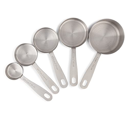 husMait 5-Piece Stainless Steel Measuring Cups Set - Heavy Duty Metal Measuring Cups with 1/8 Cup Size - Engraved Imperial & Metric Markings for Dry & Liquid Baking Ingredients, Stackable - color: Measuring Cups