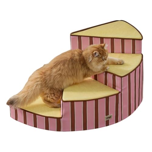 Curved Dog Stairs for Small Dogs & Cats – Pet Steps with Non-Slip Textured Surface, Removable Washable Cover & High-Density Foam(Pink,4-Step) - color: Pink, size: 4-Step