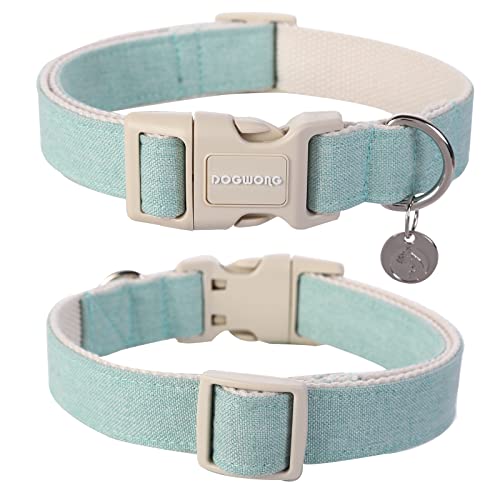 DOGWONG Cotton Hemp Dog Collar, Heavy-Duty Green Dog Collar Adjustable Soft Natural Fabric Pet Dog Collar Cute Wedding Puppy Necklace for Small Medium Large Dogs - color: A: Lake Green, size: X-Small
