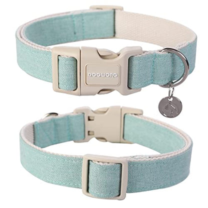 DOGWONG Cotton Hemp Dog Collar, Heavy-Duty Green Dog Collar Adjustable Soft Natural Fabric Pet Dog Collar Cute Wedding Puppy Necklace for Small Medium Large Dogs - color: A: Lake Green, size: X-Small