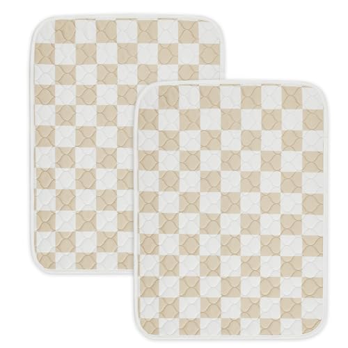 2 Pack Beige Checkered Washable Pee Pads for Dogs, Checkered Reusable Dog Pee Pads, for Puppy Playpen, Crate, Whelping Box, Potty Training, Cute Aesthetic Absorbency, Leak-Proof Non-Slip - color: Beige, size: 24"×36"