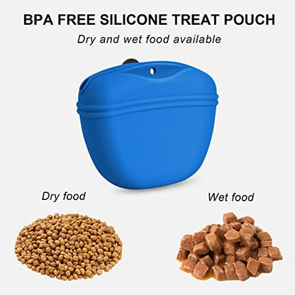 Left&Right Dog Clicker Training Kit,Silicone Dog Training Treat Pouch and Dog Clickers,Dog Treat Bag with Clicker Training for Dogs,Pet Treat Bag with Magnetic Buckle Closing and Waist Clip,Navy Blue - color: Navy Blue