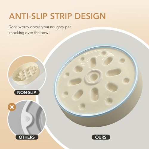 Havniva 8.2” Raised Slow Feeder Dog Bowls Set, 1.6 Cups Ceramic Slow Feeder Dog Bowl and 7.3” Dog Water Bowl with Elevated Wooden Stand Puzzle Dog Food Bowl for Medium Dogs Anti-Gulping & Anti-Choking - color: 2 x Light Yellow+Stand-C, size: 8.2inch