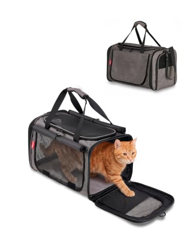 BurgeonNest Cat Carrier Soft, Pet Carrier Dog Carrier Airline Approved for Cats and Small Dogs up to 20 lbs Top Loading with Dual-Exit Tunnel, Privacy Protection, Mesh Ventilation, Car Travel, Gray - color: Grey, size: 17.7"L x 11.8"W x 11.4"H