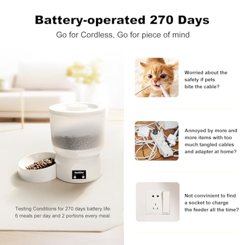 Automatic Cat Feeder with 270-Day Battery Life, Rechargeable Auto Cat Feeder with Slow Feed Mode & Very Quiet Dispensing, 2.5L Bluetooth Small cat Food Dispenser for Cats & Small Dogs